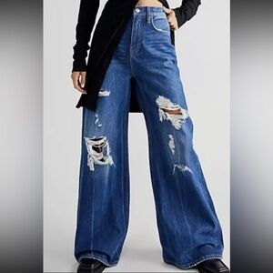 Free People Ellie Wide Leg Distressed High Rise Jeans